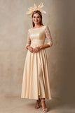 Mousseline de soie A Ligne Applique Champagne Robe Mère de la Mariée avec Manches 3/4