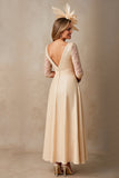 Mousseline de soie A Ligne Applique Champagne Robe Mère de la Mariée avec Manches 3/4