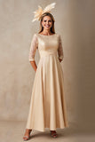 Mousseline de soie A Ligne Applique Champagne Robe Mère de la Mariée avec Manches 3/4