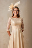 Mousseline de soie A Ligne Applique Champagne Robe Mère de la Mariée avec Manches 3/4
