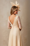 Mousseline de soie A Ligne Applique Champagne Robe Mère de la Mariée avec Manches 3/4