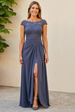 Twilight Ruched Dentelle Applique Mère de la mariée Robe avec fente