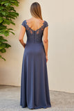 Twilight Ruched Dentelle Applique Mère de la mariée Robe avec fente