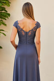 Twilight Ruched Dentelle Applique Mère de la mariée Robe avec fente