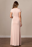 Robe fourreau en satin froncé abricot mère de la mariée avec fente