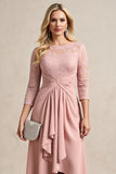 Blush High Low Mousseline de soie froncée Robe mère de la mariée avec appliques de dentelle