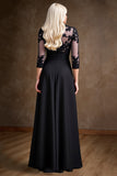 Satin noir Une ligne Robe de mère de la mariée avec appliques de dentelle