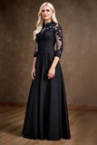 Satin noir Une ligne Robe de mère de la mariée avec appliques de dentelle