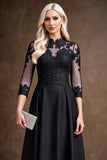 Satin noir Une ligne Robe de mère de la mariée avec appliques de dentelle