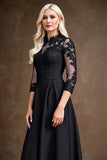 Satin noir Une ligne Robe de mère de la mariée avec appliques de dentelle