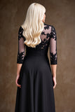 Satin noir Une ligne Robe de mère de la mariée avec appliques de dentelle