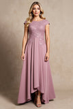 Robe vintage en mousseline de soie mauve à une ligne appliquée mère de la mariée