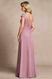 Robe vintage en mousseline de soie mauve à une ligne appliquée mère de la mariée