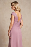 Robe vintage en mousseline de soie mauve à une ligne appliquée mère de la mariée