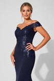 Robe de mère de la mariée marine sirène à épaules dénudées avec appliques