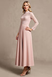 Robe de mère de la mariée à manches longues à manches longues rose bonbon avec appliques