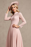 Robe de mère de la mariée à manches longues à manches longues rose bonbon avec appliques