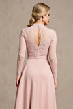Robe de mère de la mariée à manches longues à manches longues rose bonbon avec appliques