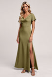 Robe de demoiselle d’honneur à col en V olive avec fente