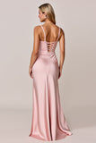 Blush Spaghetti Straps Gaine Satin Robe de demoiselle d’honneur avec fente