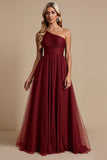 Robe de demoiselle d’honneur en tulle rouge à une épaule