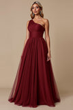 Robe de demoiselle d’honneur en tulle rouge à une épaule