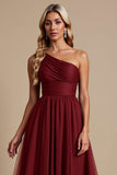 Robe de demoiselle d’honneur en tulle rouge à une épaule