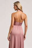 Robe de demoiselle d’honneur en satin rose licol