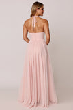 Halter Candy Pink Une ligne Robe de demoiselle d’honneur sans manches