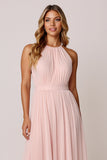 Halter Candy Pink Une ligne Robe de demoiselle d’honneur sans manches