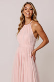Halter Candy Pink Une ligne Robe de demoiselle d’honneur sans manches