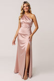 Une épaule Dusty Rose Sheath Satin Demoiselle d’honneur
