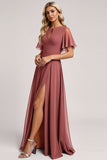 Robe de demoiselle d’honneur vintage en mousseline de soie Mauve A Line