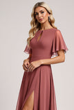 Robe de demoiselle d’honneur vintage en mousseline de soie Mauve A Line