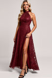 Robe de demoiselle d’honneur en dentelle Halter Cabernet A Line