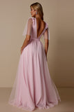 Candy Pink A Line Robe de demoiselle d’honneur à col en V