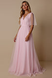 Candy Pink A Line Robe de demoiselle d’honneur à col en V