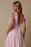 Candy Pink A Line Robe de demoiselle d’honneur à col en V