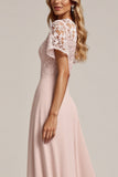 Robe de demoiselle d’honneur en mousseline de soie rose