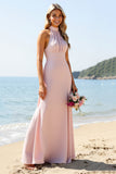 Robe longue de demoiselle d’honneur dos nu rose bonbon