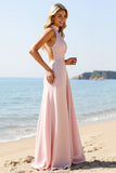 Robe longue de demoiselle d’honneur dos nu rose bonbon
