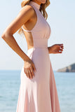 Robe longue de demoiselle d’honneur dos nu rose bonbon