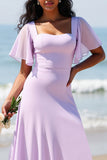 Robe de demoiselle d’honneur longue en mousseline de soie lilas