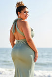Eucalyptus grande taille sirène longue robe de demoiselle d’honneur avec fente