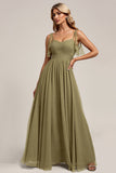 Olive Spaghetti Bretelles Tulle Une Ligne Longue Robe de demoiselle d’honneur avec Fente