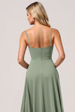 Eucalyptus Mousseline De Soie Une Ligne Longue Robe De Demoiselle D’honneur Avec Fente
