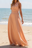 coucher de soleil mousseline de soie col en V une ligne longue robe de demoiselle d’honneur