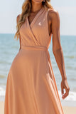 coucher de soleil mousseline de soie col en V une ligne longue robe de demoiselle d’honneur