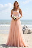 Blush Mousseline de soie Une ligne Robe de demoiselle d’honneur longue