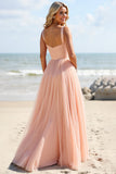 Blush Mousseline de soie Une ligne Robe de demoiselle d’honneur longue